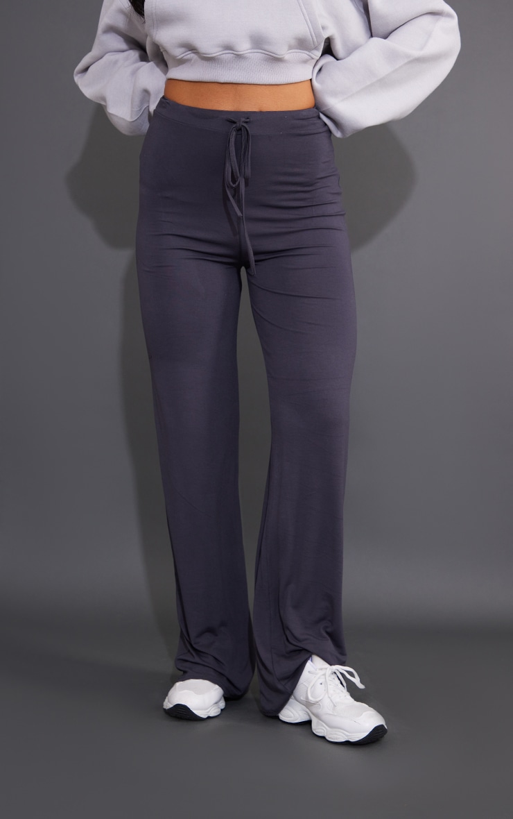 Ink Blue Drawstring Waist Jersey Wide Leg Trousers image 2