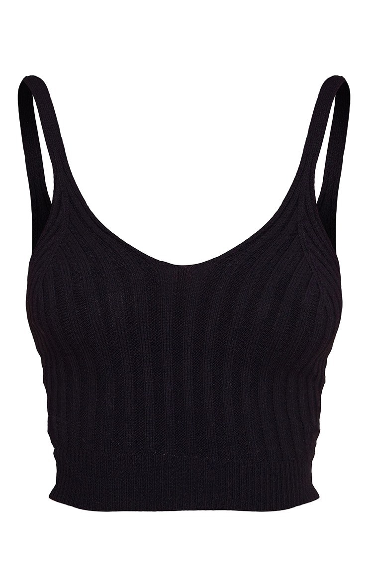 Tall Black Knitted Ribbed Vest Top Tall PrettyLittleThing USA