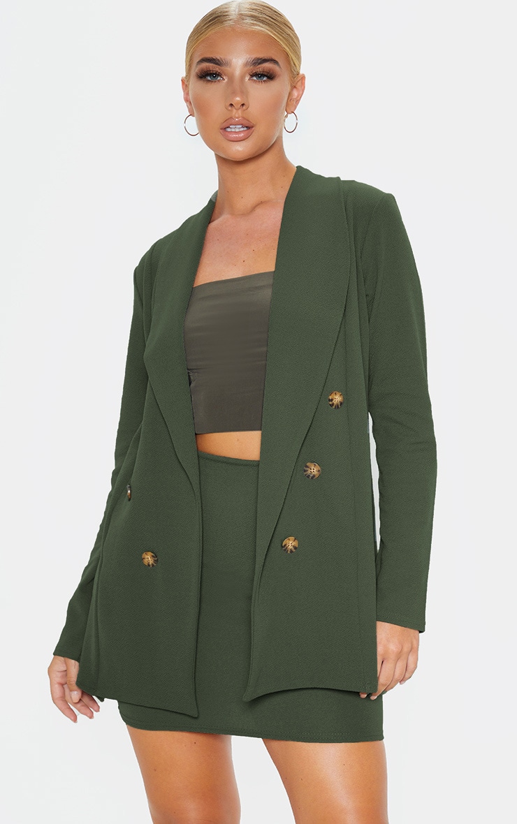 Khaki Oversized Button Detail Blazer