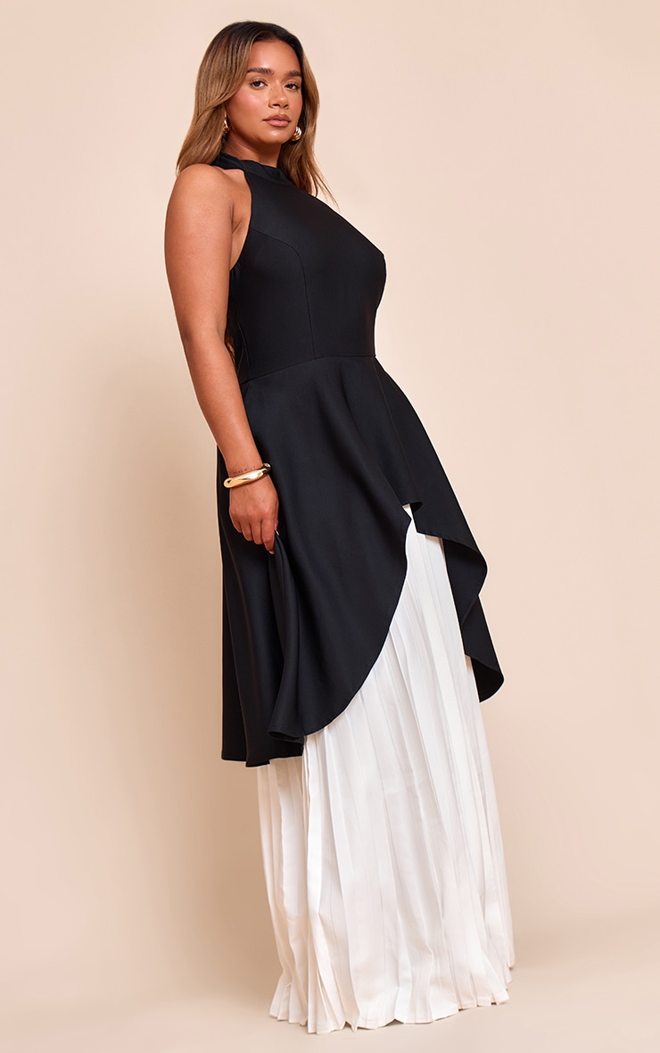Shape Black High Neck Waterfall Contrast Pleat Maxi Dress image 3