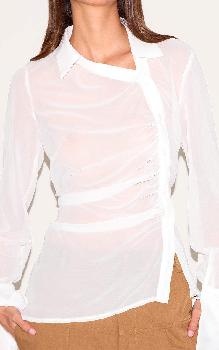 White Asymmetric Chiffon Shirt image 4