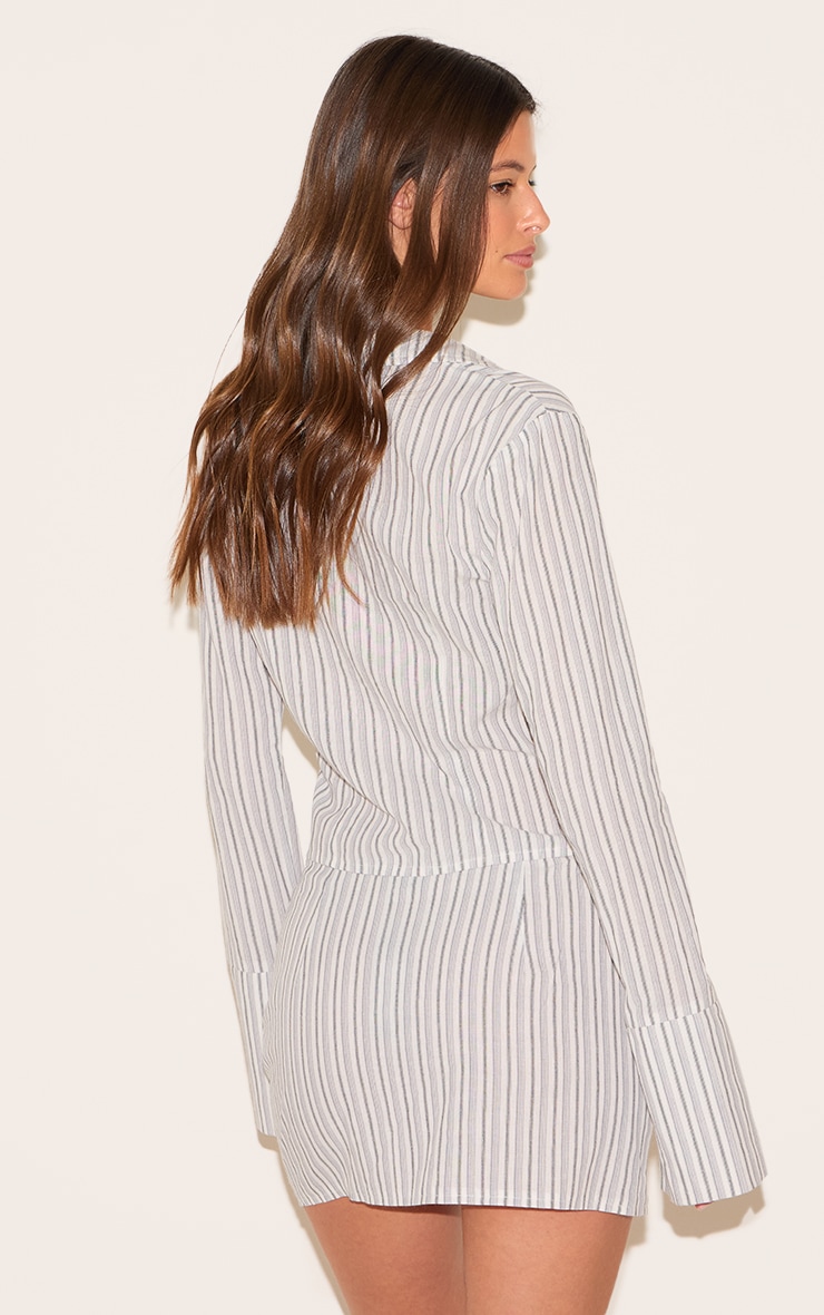 Cream Pinstripe Fitted Shirt image 2