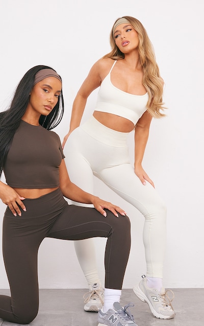 Legging de sport taille haute basique blanc cassé sans coutures