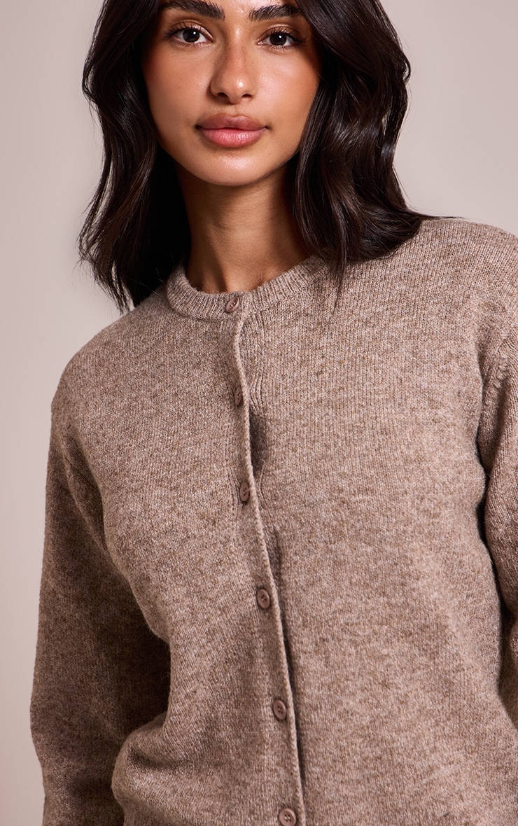 Petite Taupe Knit Button Through Cardigan image 4