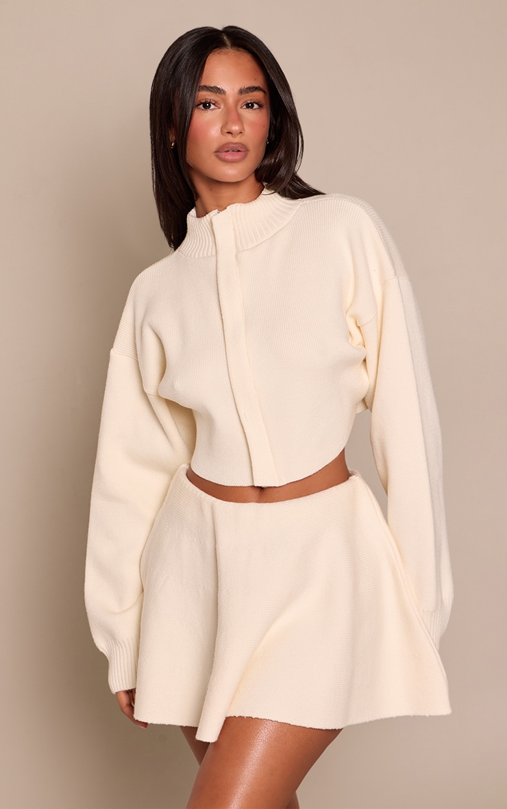 Petite Cream Ribbed Knit Zip Up Cardigan