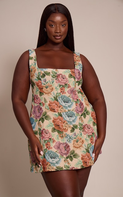 Plus Stone Floral Twill Bodycon Dress