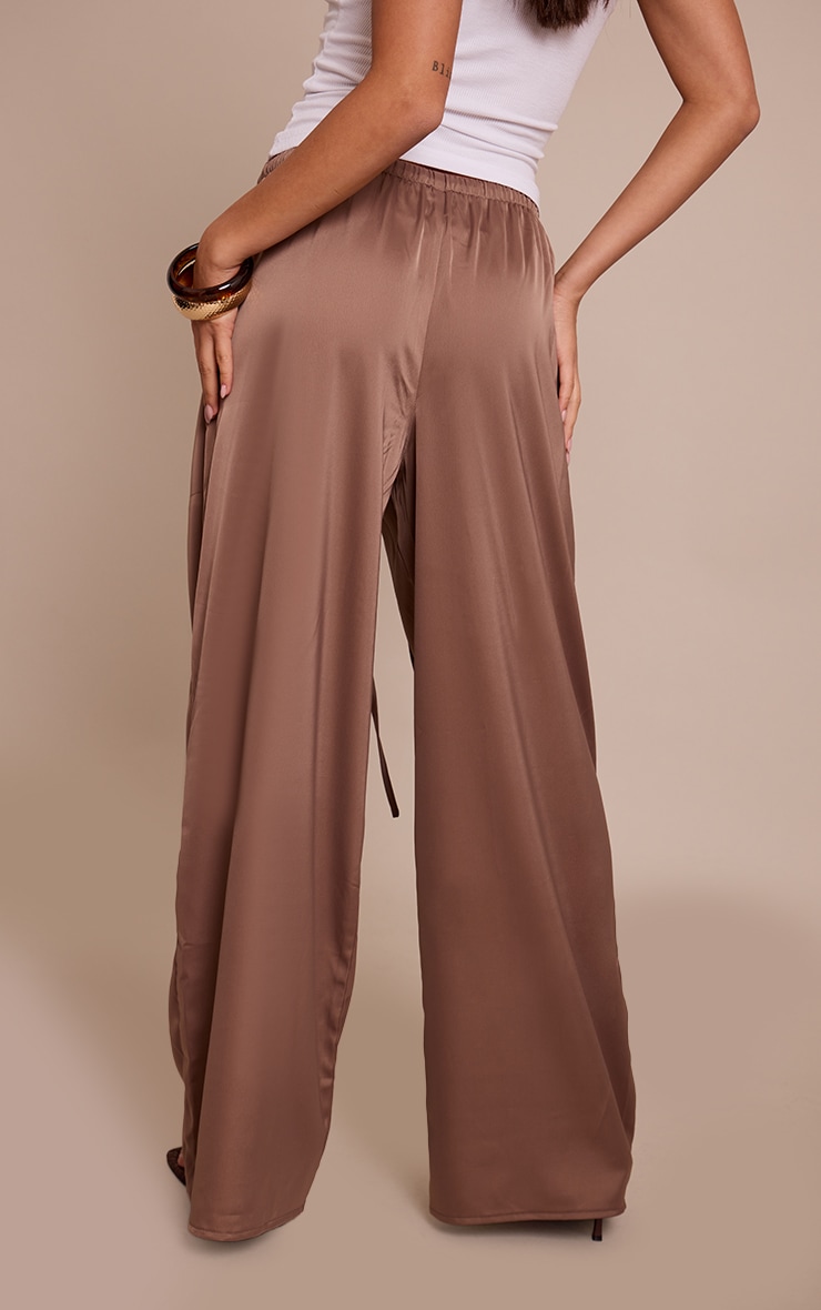 Mushroom Satin Low Rise Wide Leg Drawstring Pants image 3