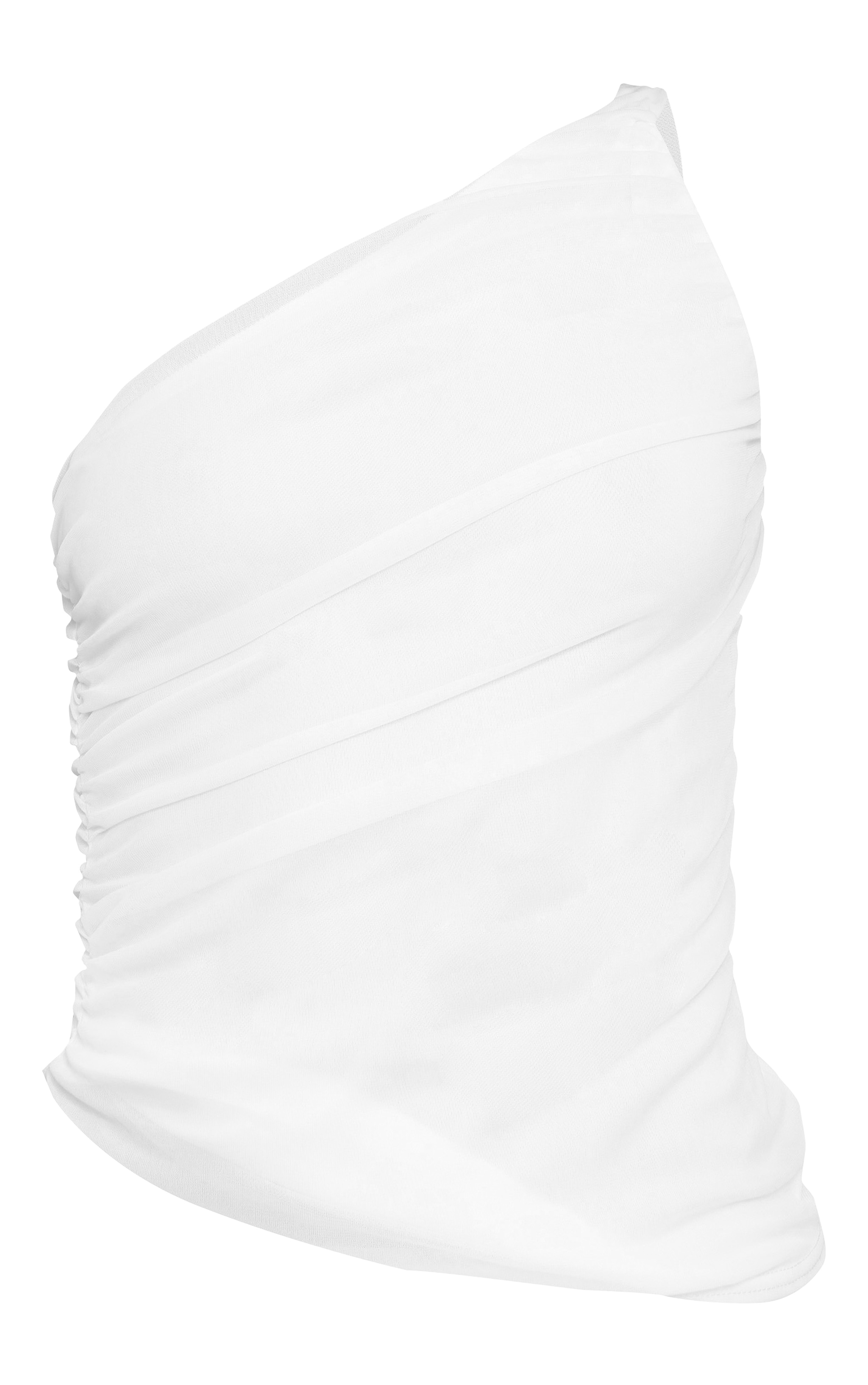 Tall White Mesh Asymmetric Long Top image 5