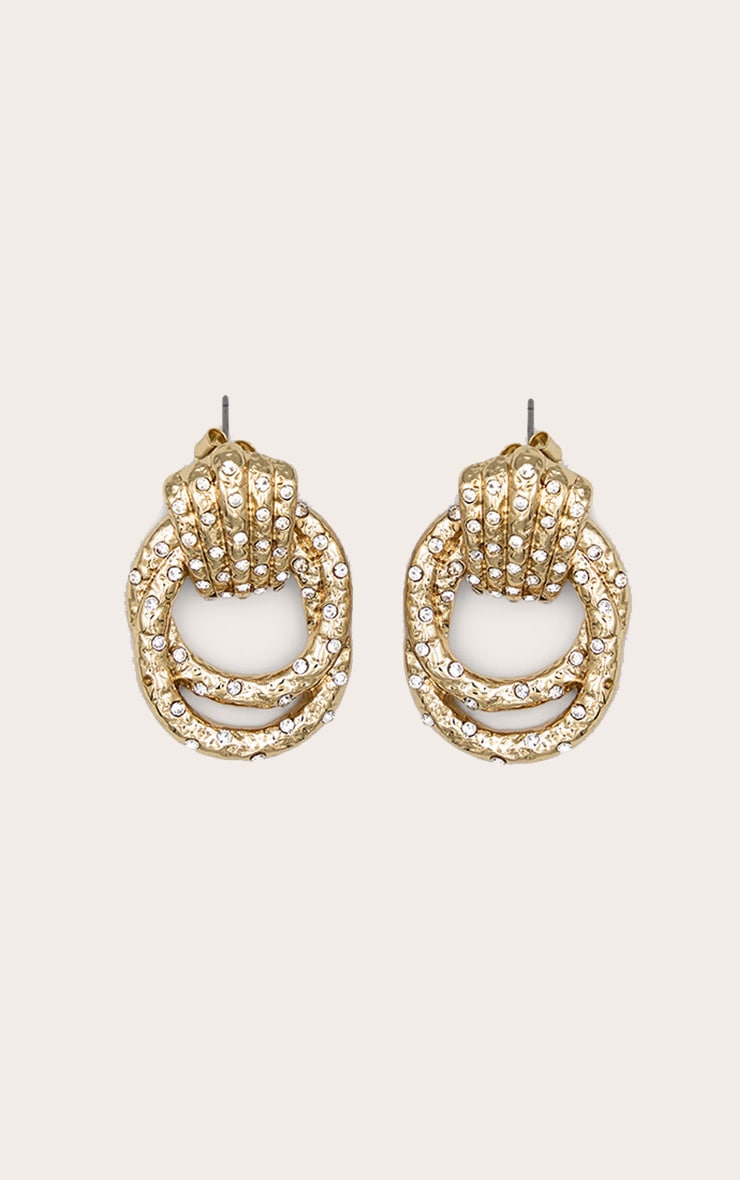 Gold Diamante Knot Door Knocker Earrings image 2
