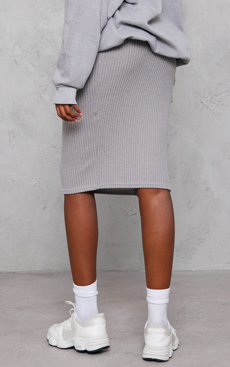 Grey Marl Brushed Rib Midi Skirt image 3