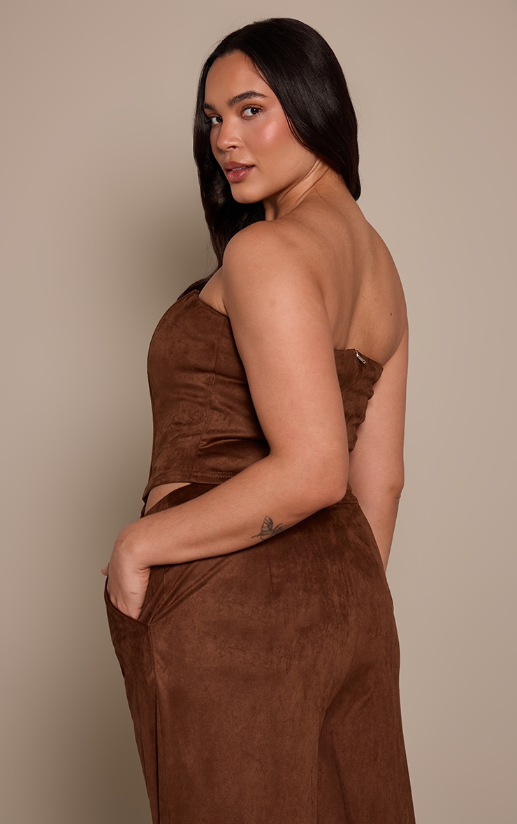 Plus Brown Faux Suede Corset Top image 2