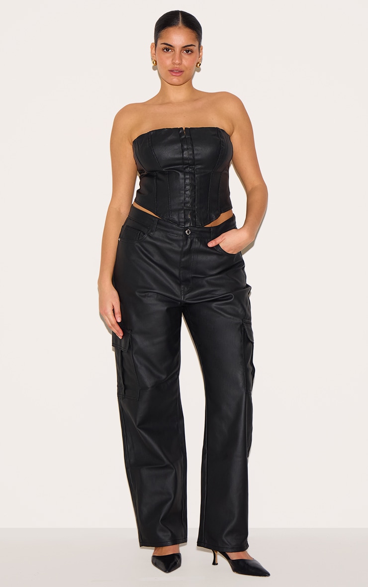 Plus Black Coated Denim Cargo Jeans image 1