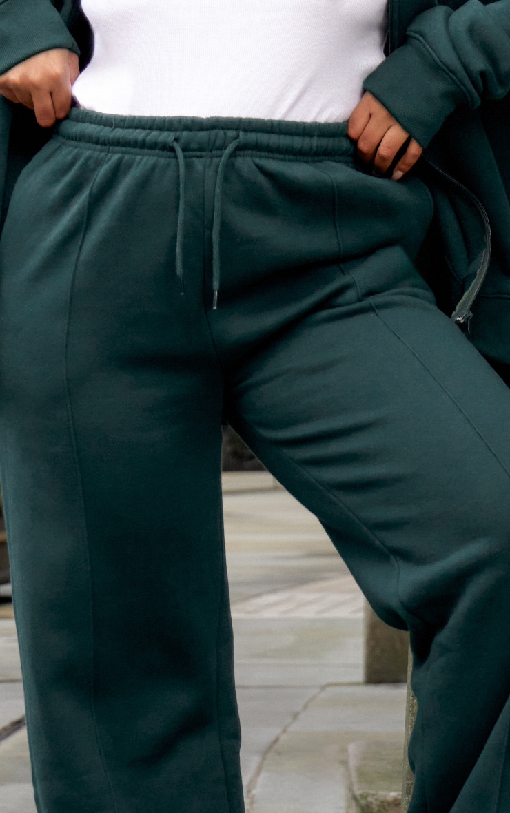 Plus Forest Green Mid Rise Seam Detail Straight Leg Sweatpants image 4