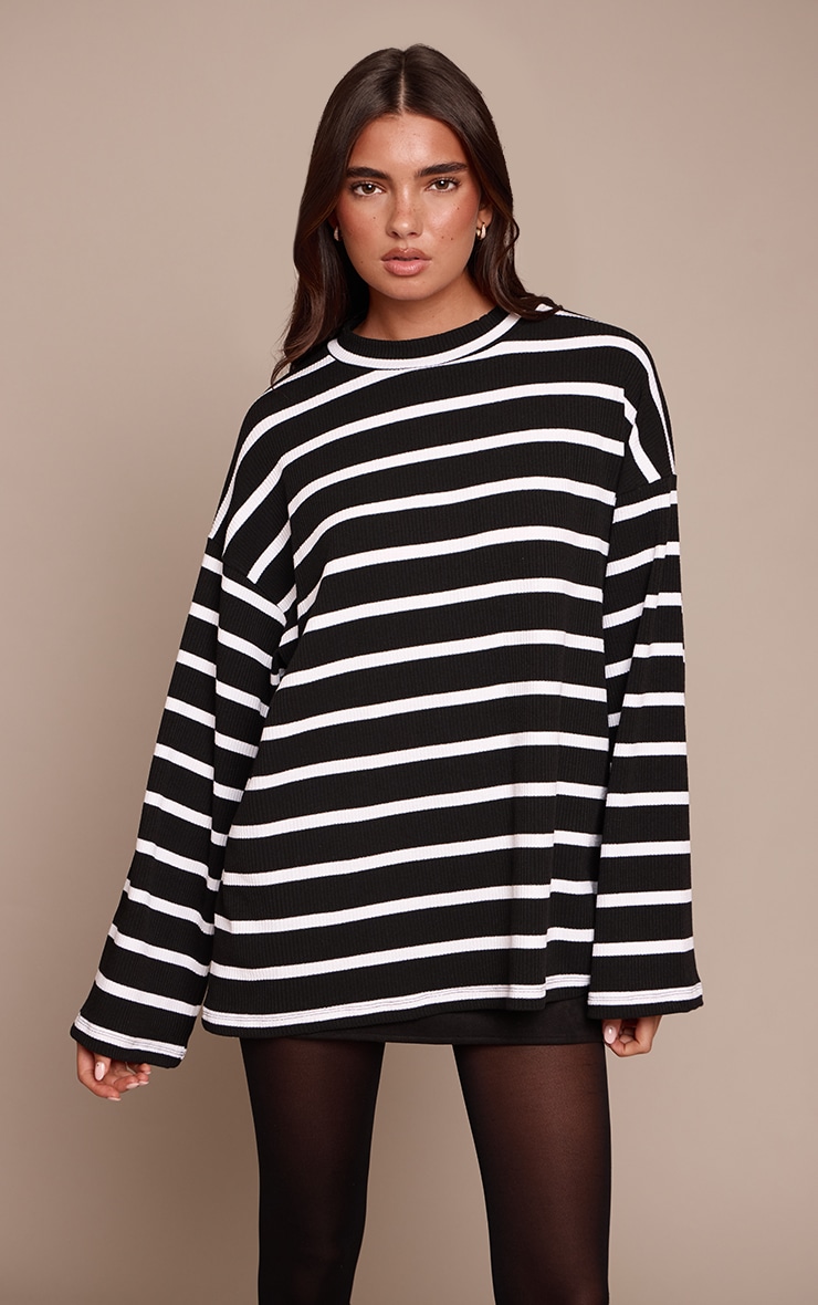 Monochrome Stripe Thick Rib Oversized Slouchy Sweater image 1