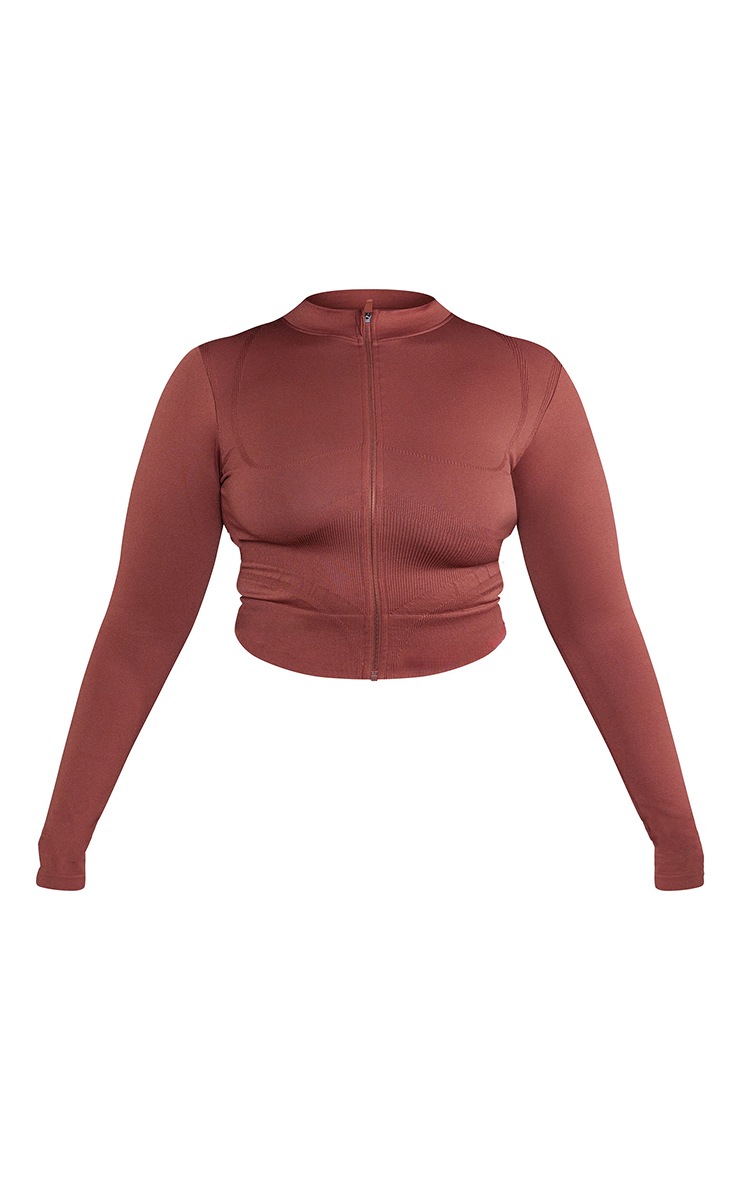 PLT Sport Plus Veste de sport espresso sans coutures à buste empiécé et zip image 5