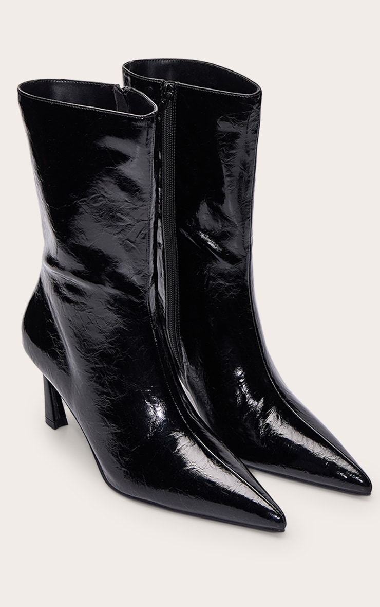 Black Crinkle PU Kick Heel Ankle Boot image 5