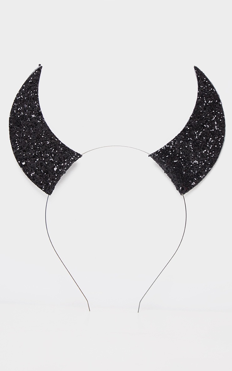 Black Glitter Dainty Devil Horns Headband PrettyLittleThing