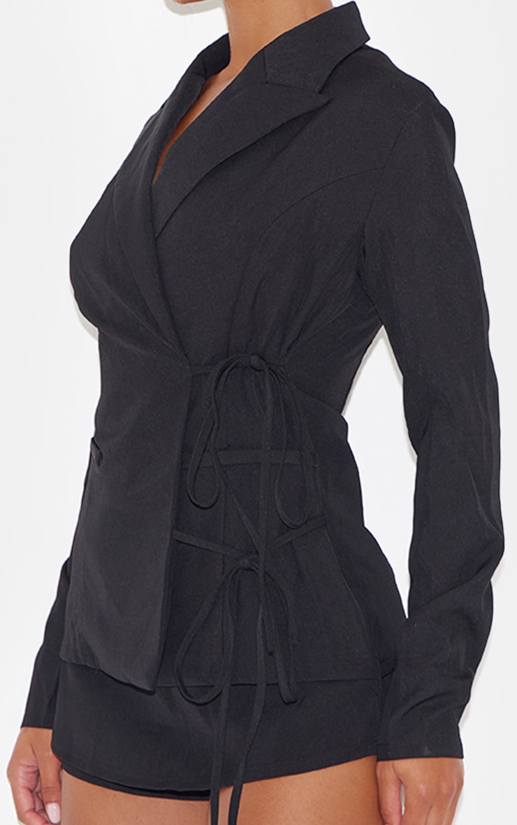 Black Premium Tailored Woven Wrap Front Playsuit image 4