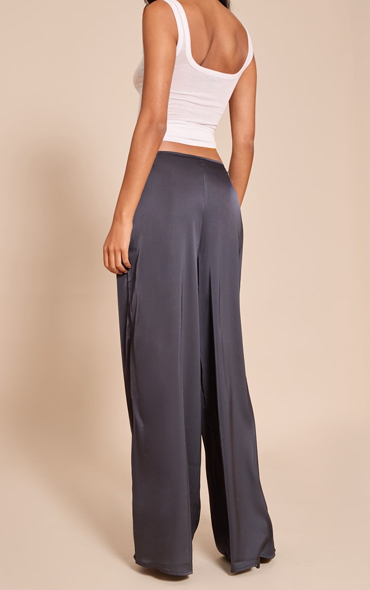 Tall Navy Pleated Satin Wide Leg Pants image 3