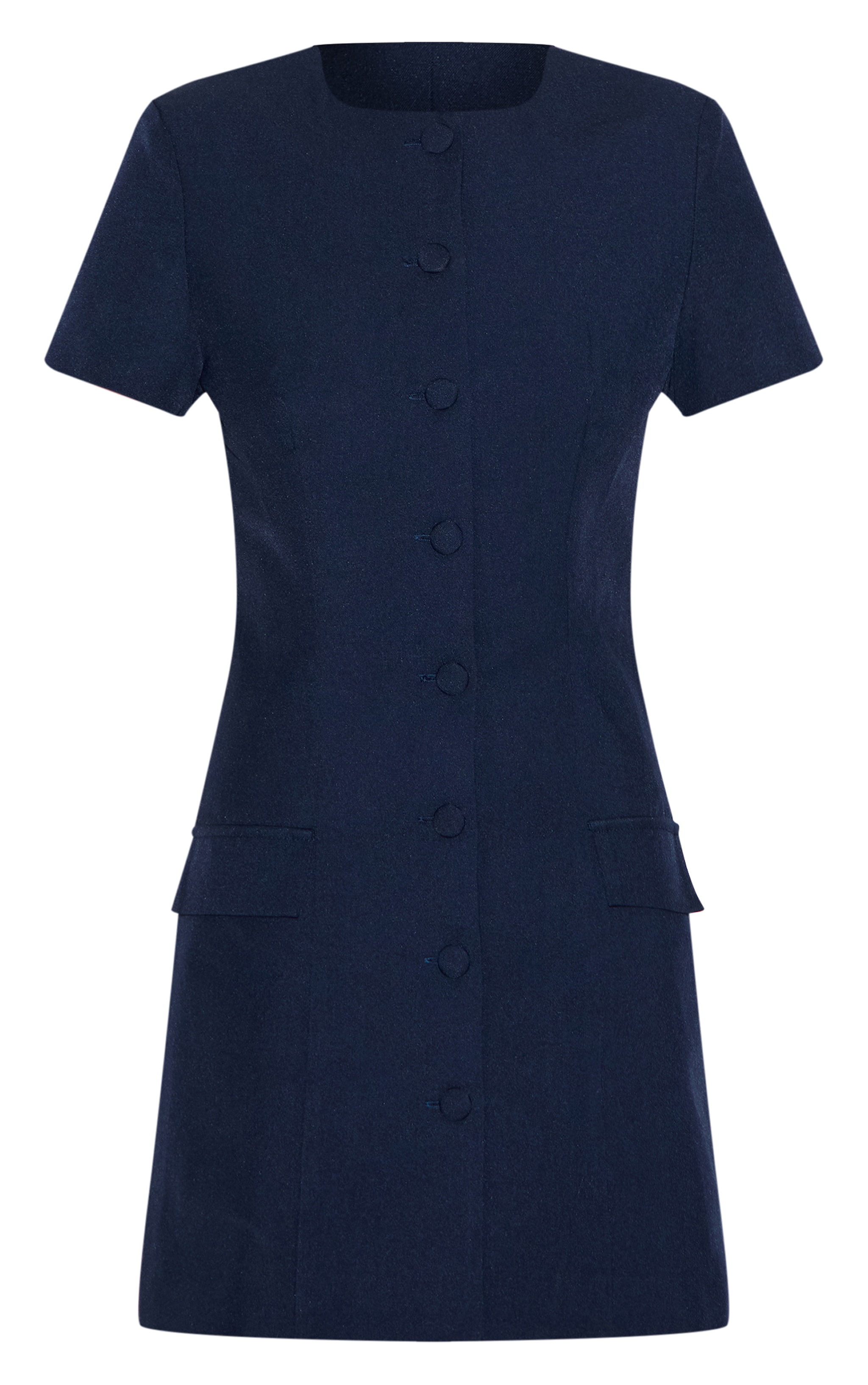 Navy Woven Tailored Short Sleeve Mini Dress image 5