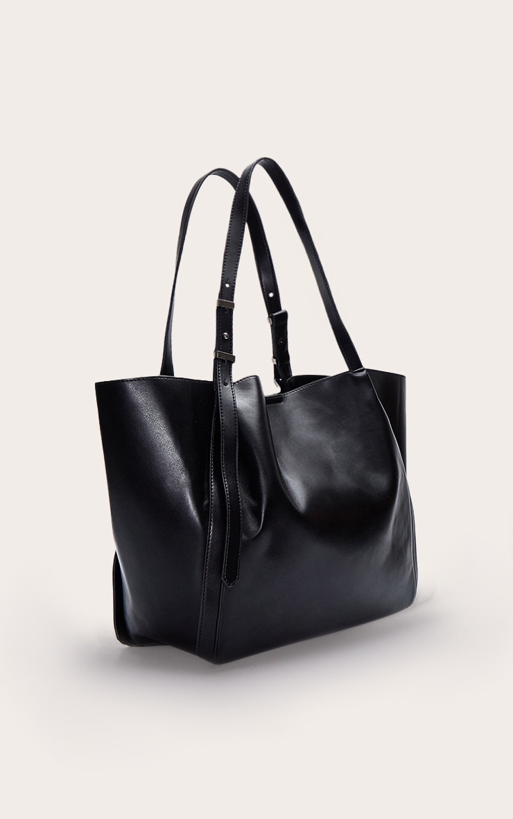 Black PU Adjustable Strap Tote Bag image 3