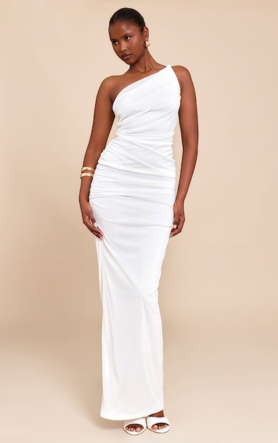 White Mesh Ruched Maxi Skirt