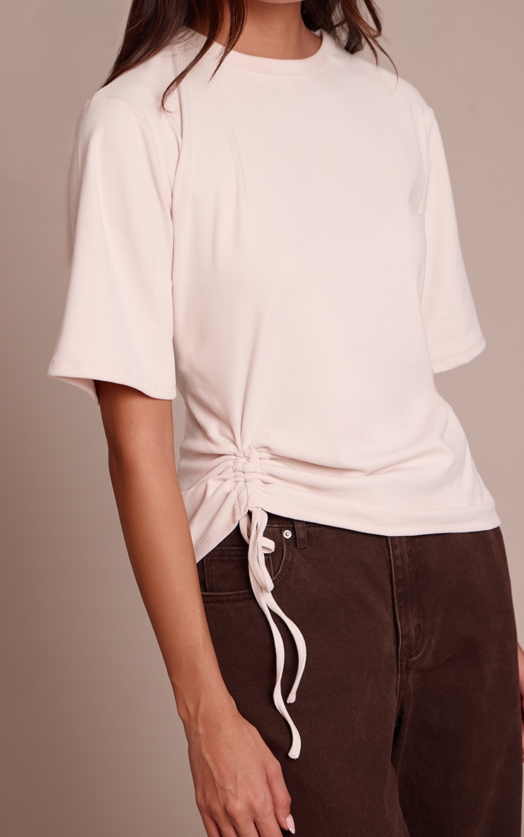 T-shirt oversize très doux crème froncé image 4