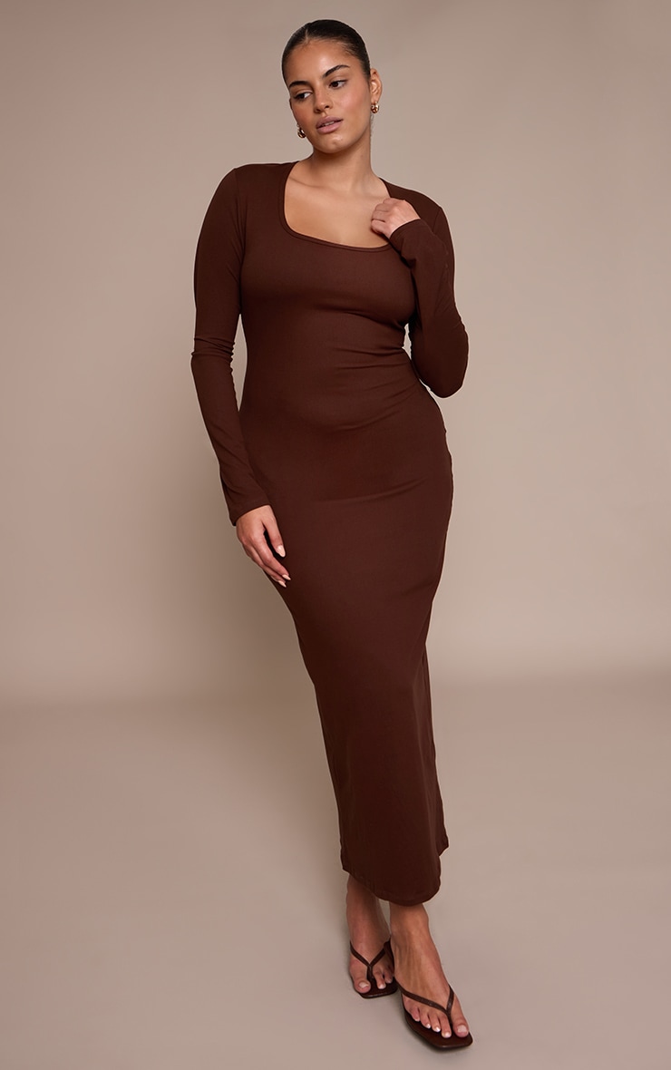 Plus Robe longue en Sculpt chocolat à col rond image 1