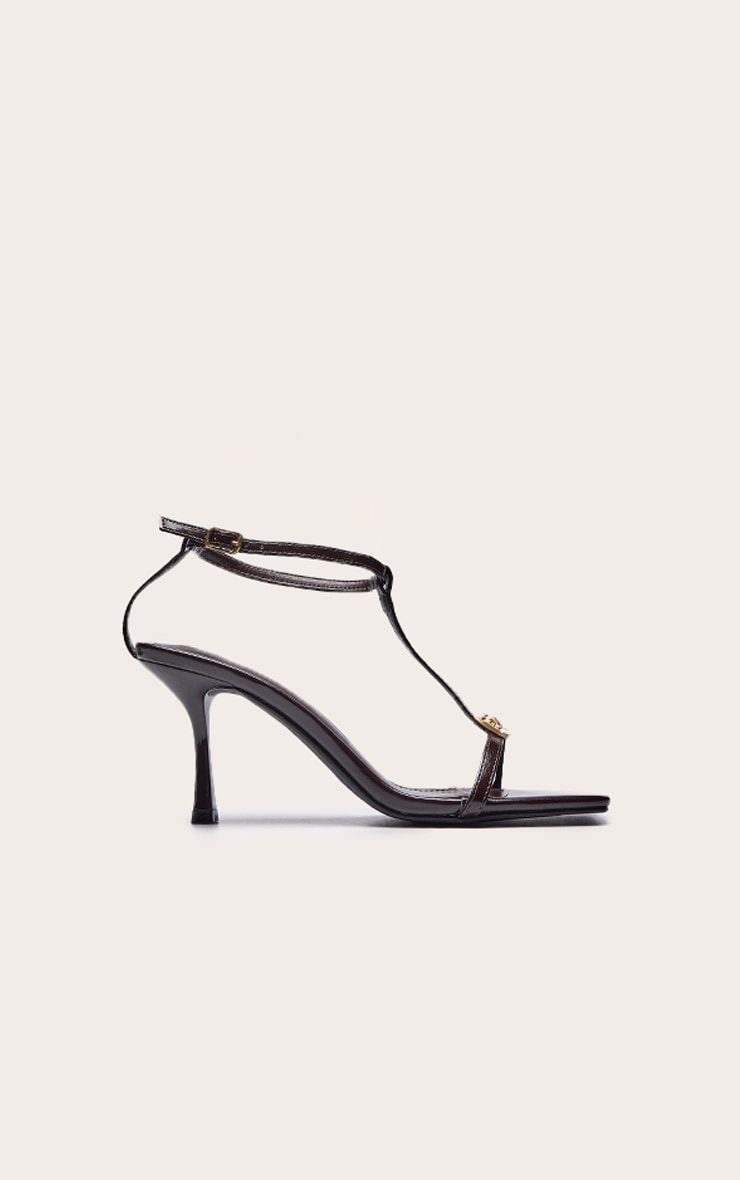 Plum Pu Square Toe Trim Detail Ankle Strap Mid Heeled Sandals image 2