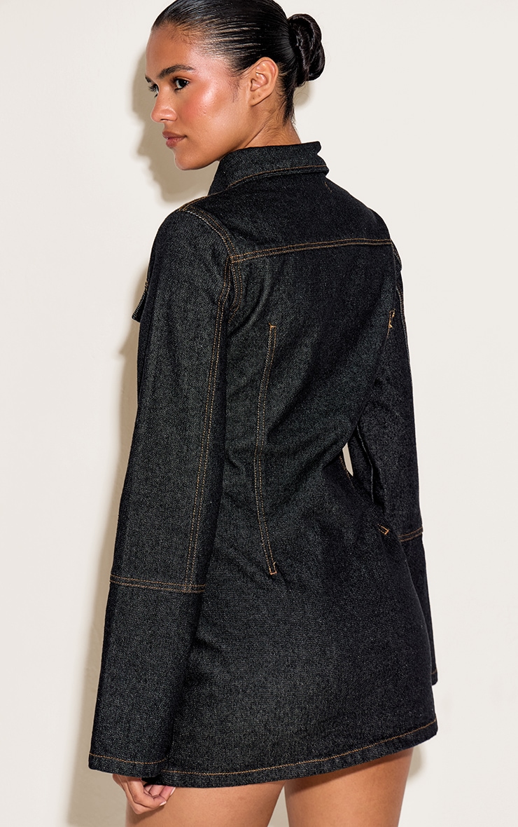 Raw Indigo Wash Seam Detail Long Sleeve Denim Shirt Dress image 2