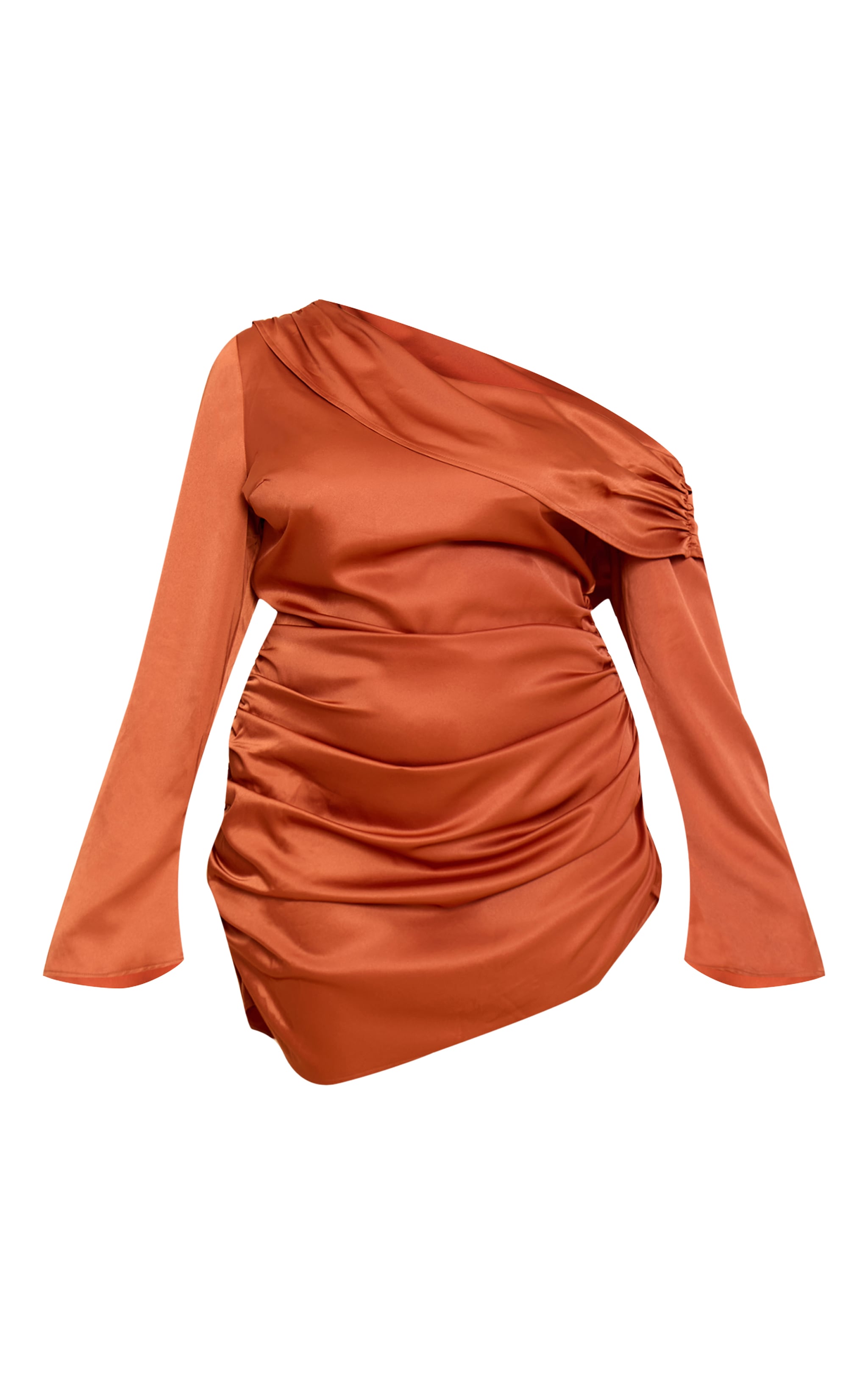 Plus Robe moulante satinée orange brûlé à épaule unique drapée image 5