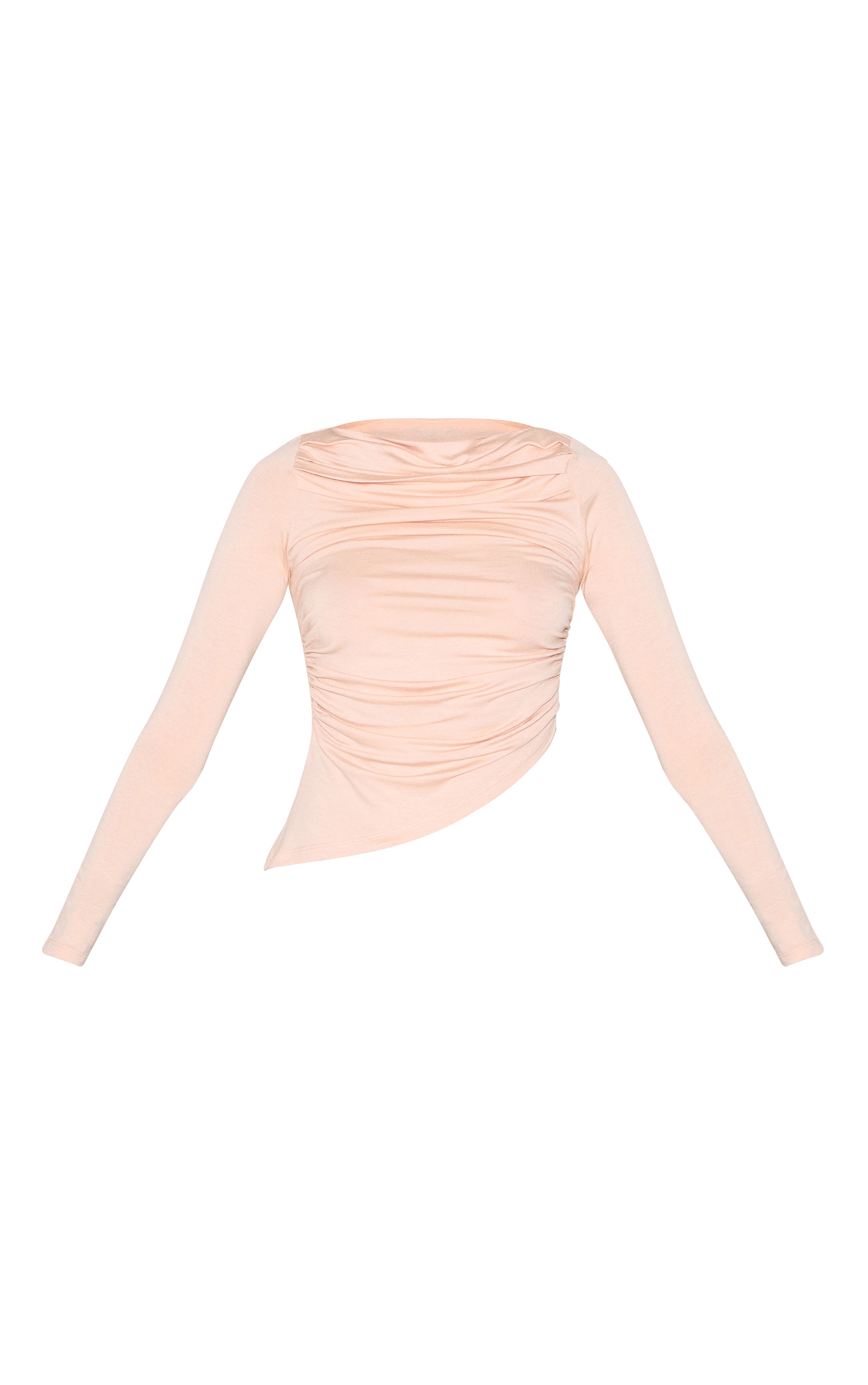 Cream Ruched Detail Asymmetric Hem Long Sleeve Top image 5