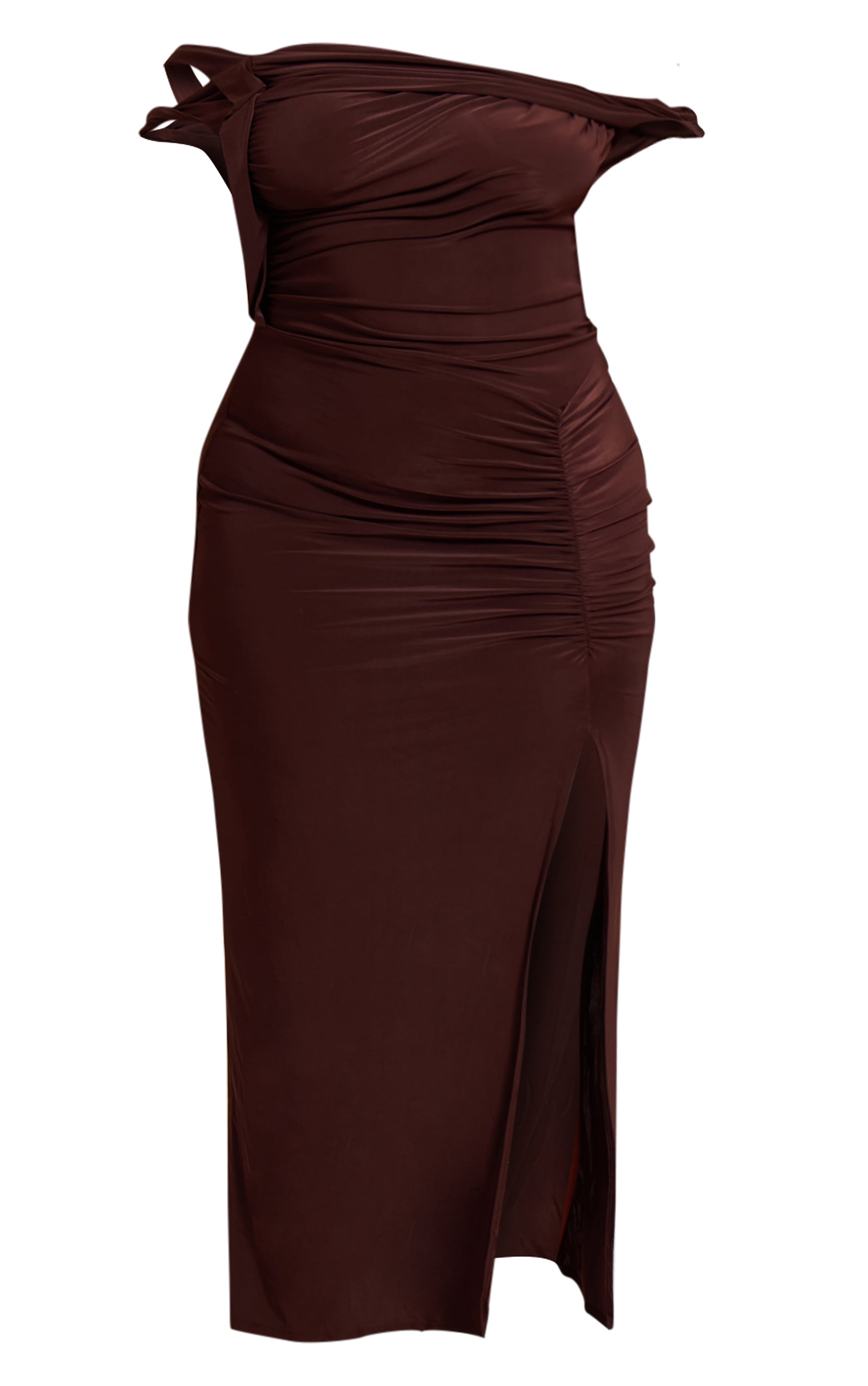 Plus Chocolate Slinky Twist Detail Maxi Dress image 5