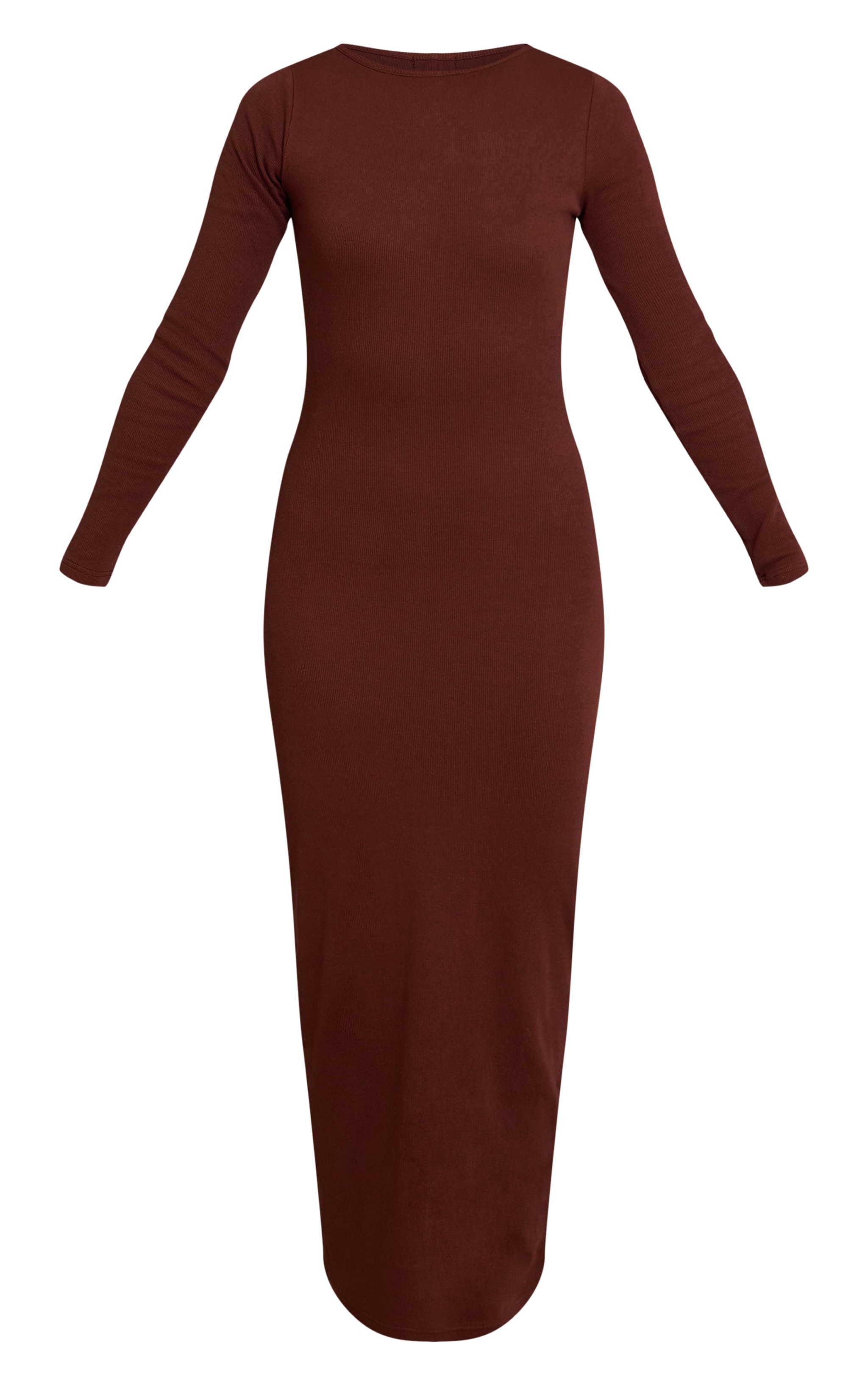 Chocolate Rib Boat Neck Bodycon Maxi Dress Dresses PLT KSA