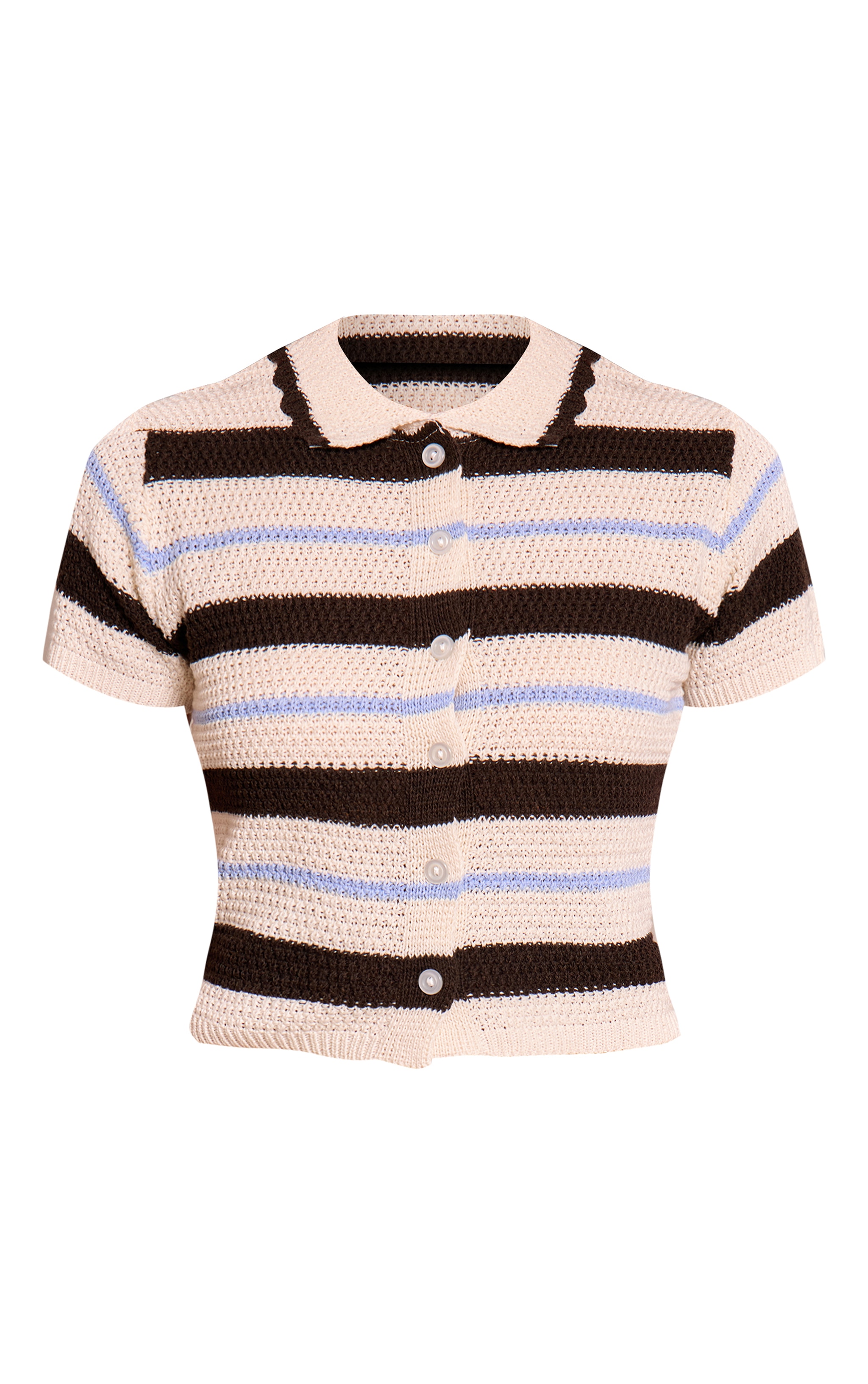 Blue Striped Crochet Polo Shirt image 5