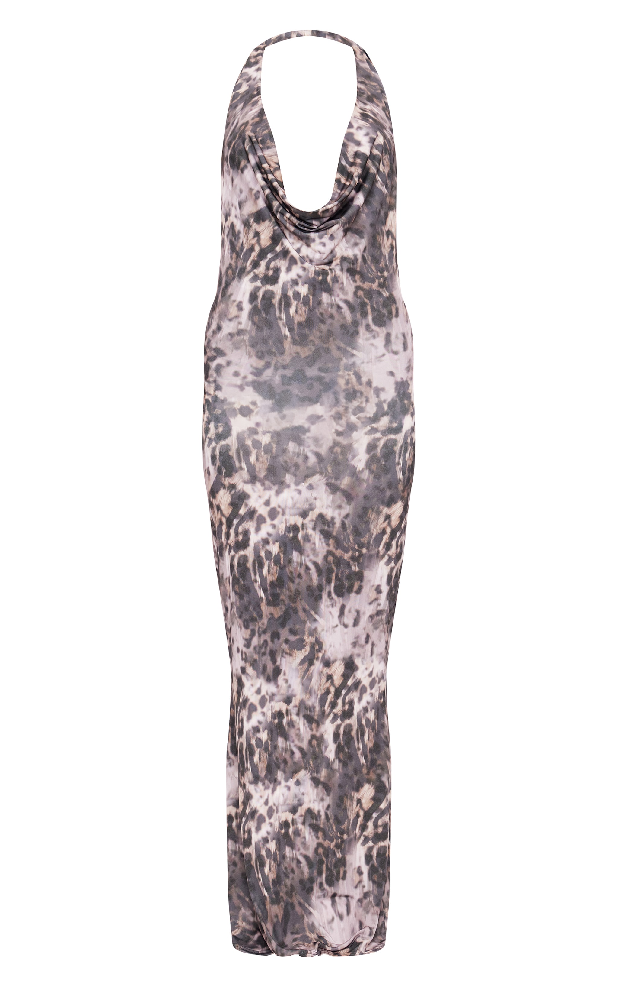 Leopard Slinky Cowl Neck Tie Shoulder Maxi Dress image 1