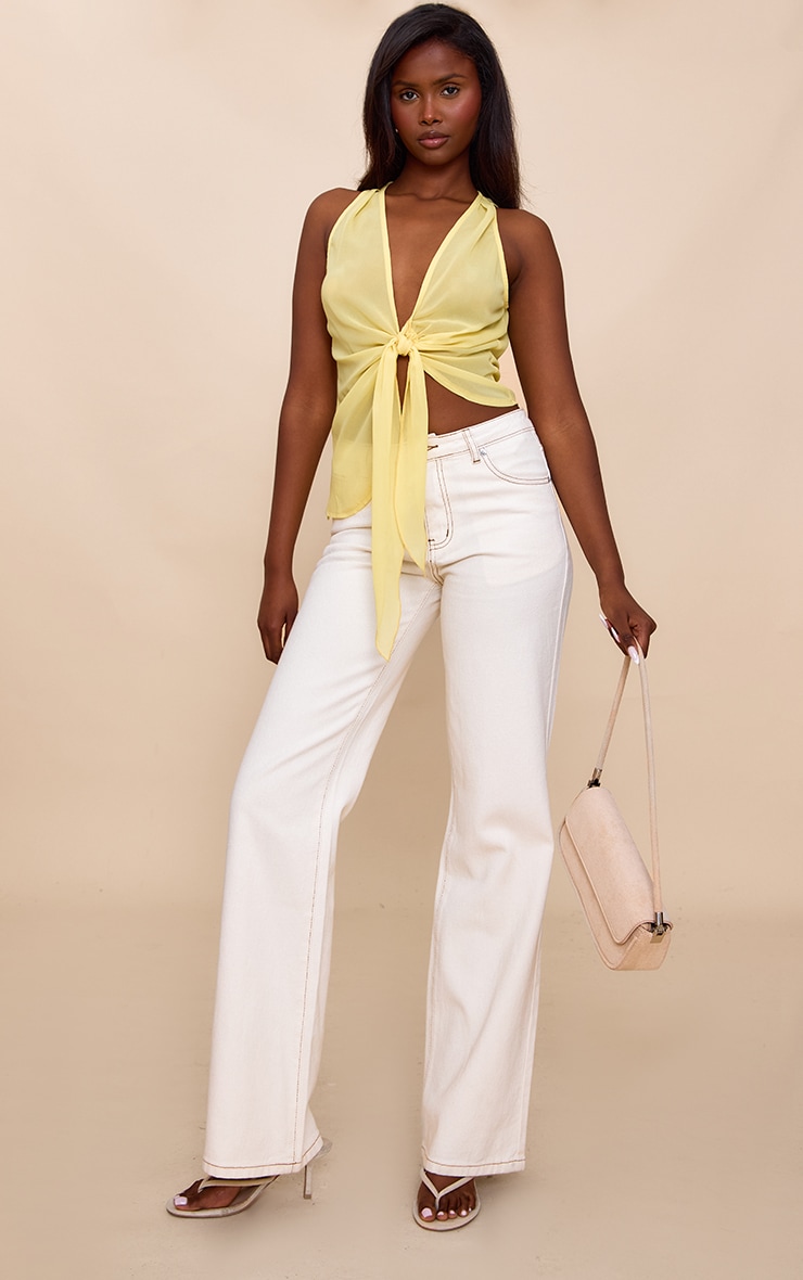 Yellow Drape Plunge Front Chiffon Long Top image 3