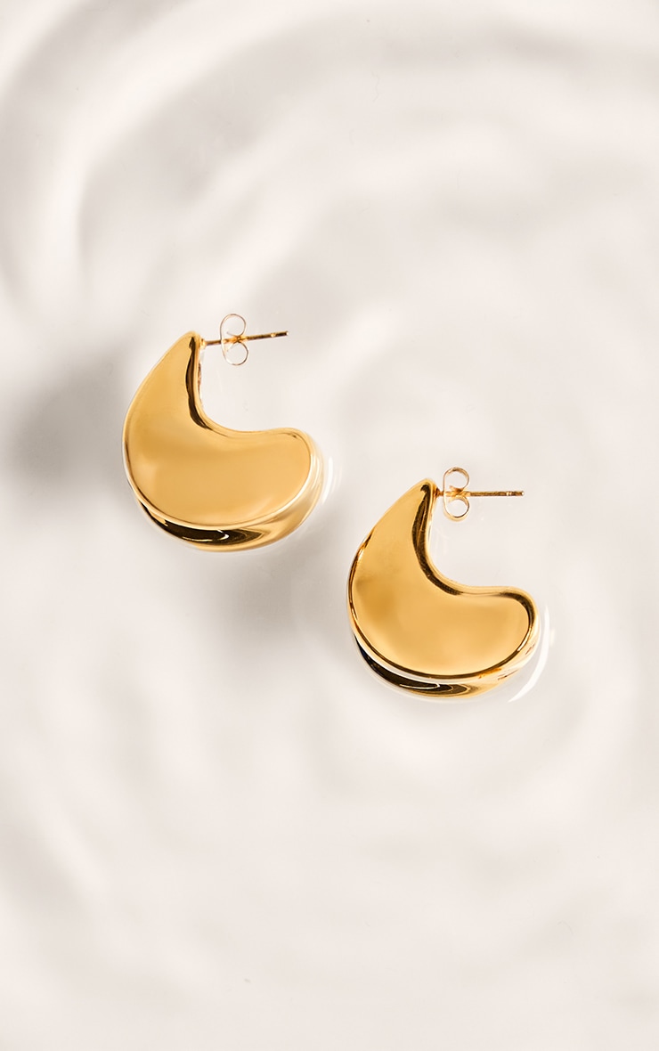 Gold Water Resistant Ridged Stud Earrings image 3