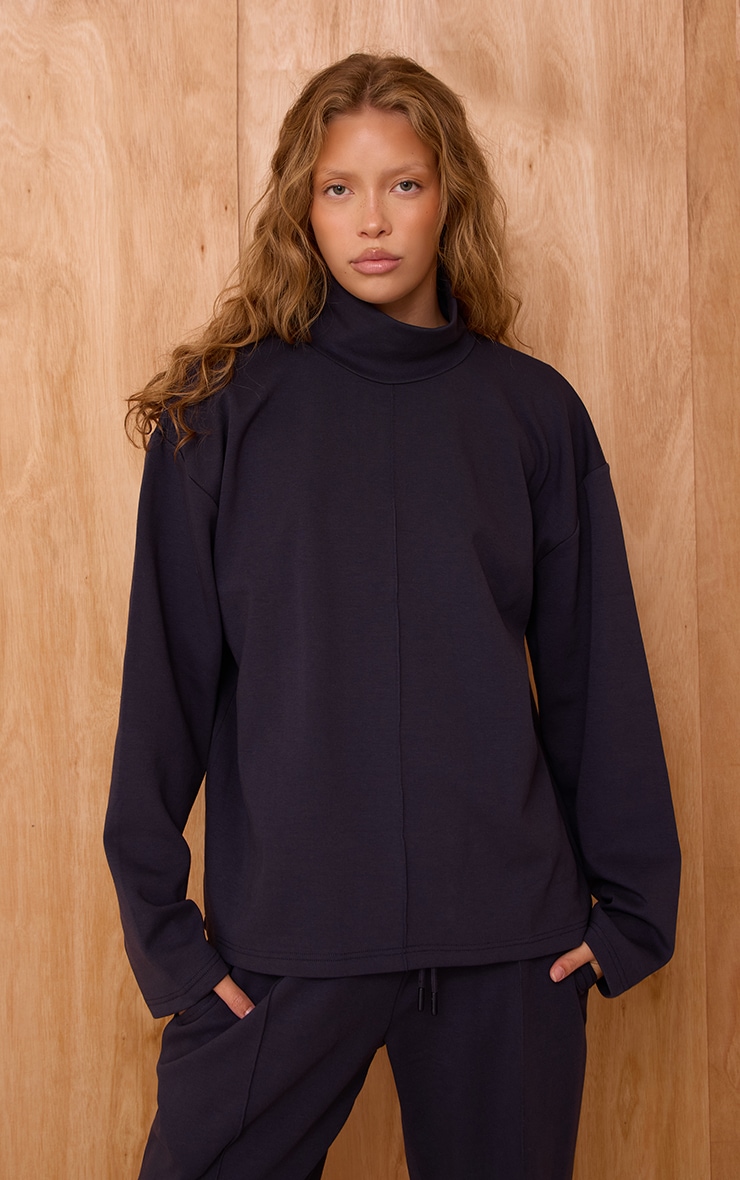 Navy Interlock Seam Funnel Neck Sweatshirt image 4