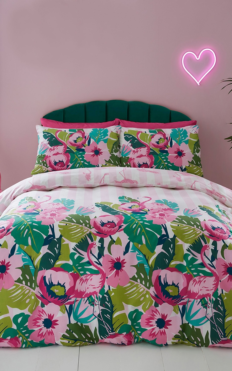 Sassy B Reversible Tropical Flamingo Stripe Duvet Set King image 1