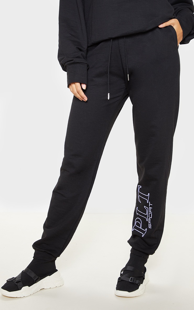 PRETTYLITTLETHING Black Embroidered Casual Joggers image 2