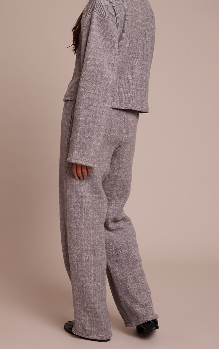 Charcoal Grey Soft Brushed Chunky Rib Wide Leg Pant image 3