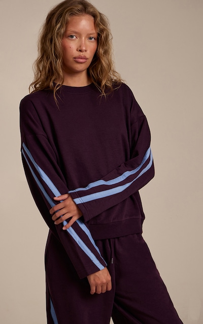 Plum Contrast Striped Oversized Sweatshirt