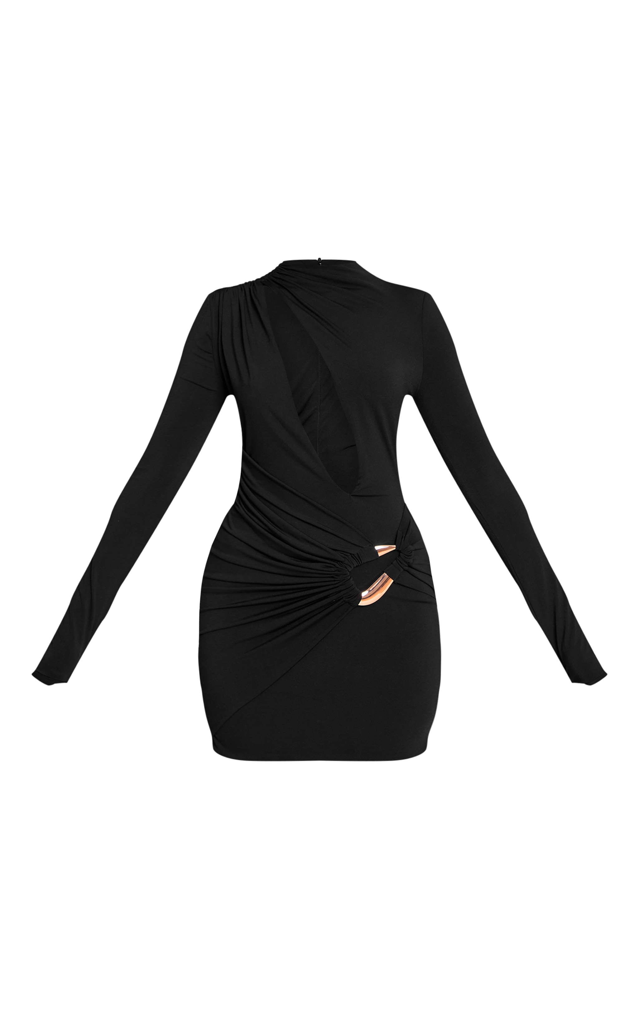 PLT Label Black Double Layer Slinky Trim Detail Plunge Bodycon Dress image 5