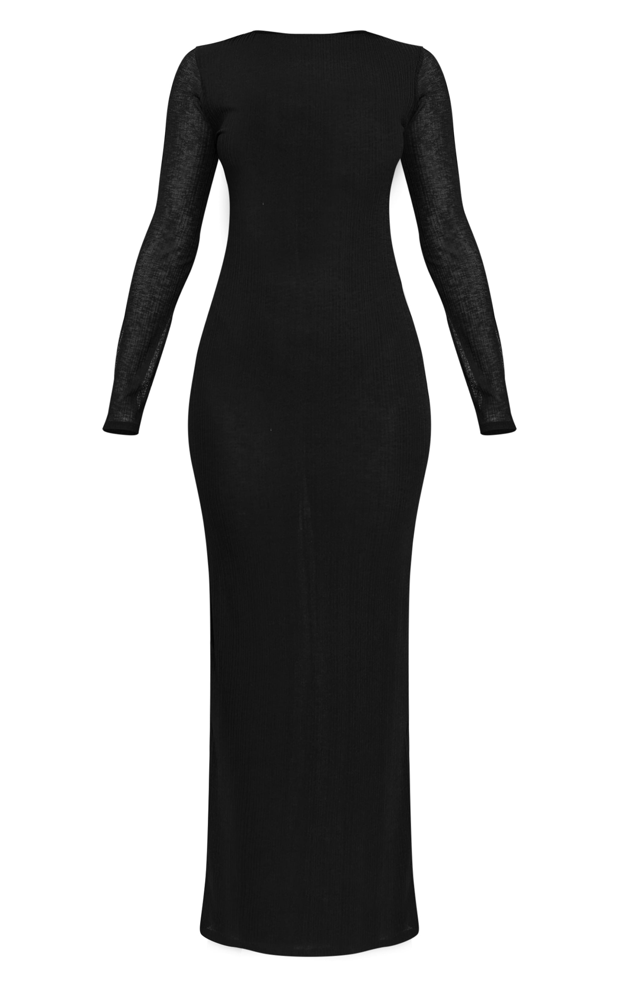 Petite Black Rib Long Sleeve Open Back Maxi Dress image 5