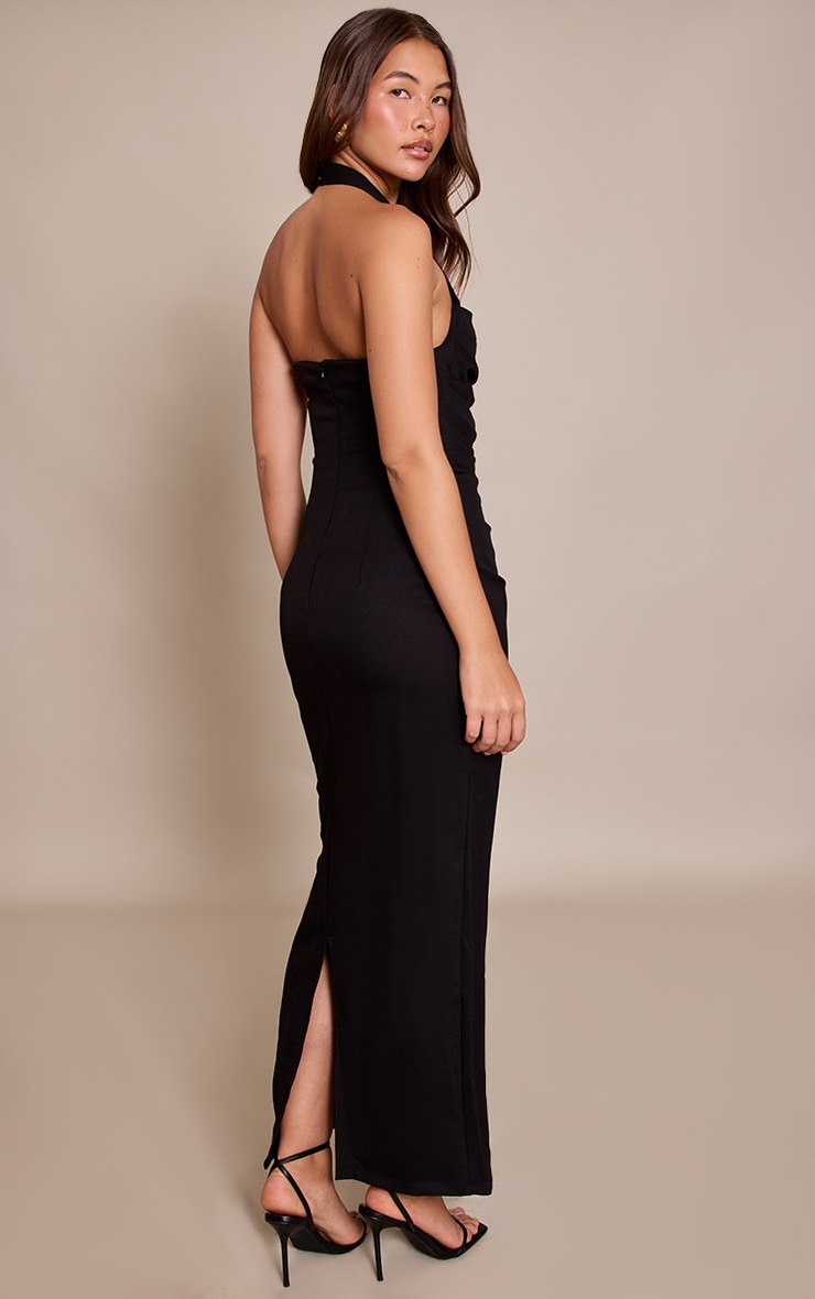 Black Halterneck Ruched Detail Maxi Dress image 2