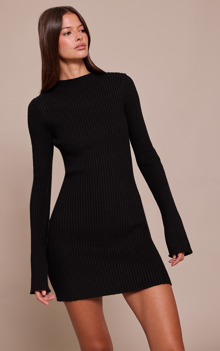 Black Rib Knitted Dress image 1