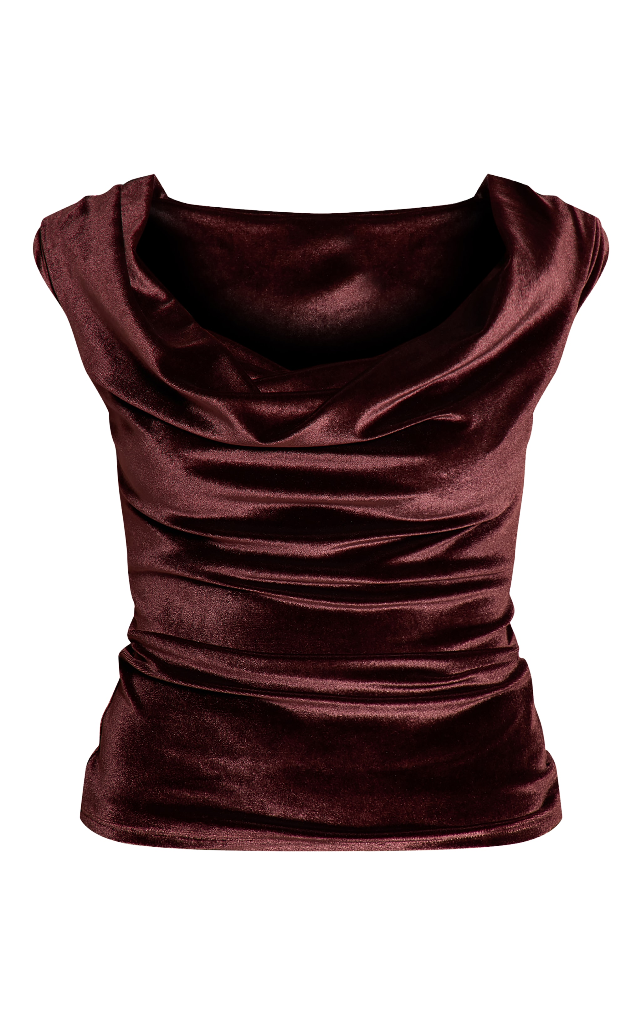 Brown Velvet Cowl Neck Detail Sleeveless Top image 5