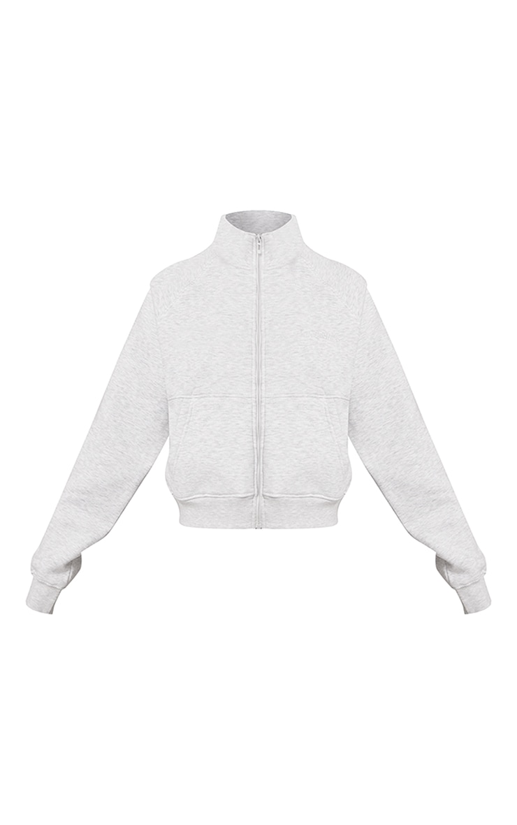 Ash Grey Seam Detail Zip Up Fleeceback Jacket image 5