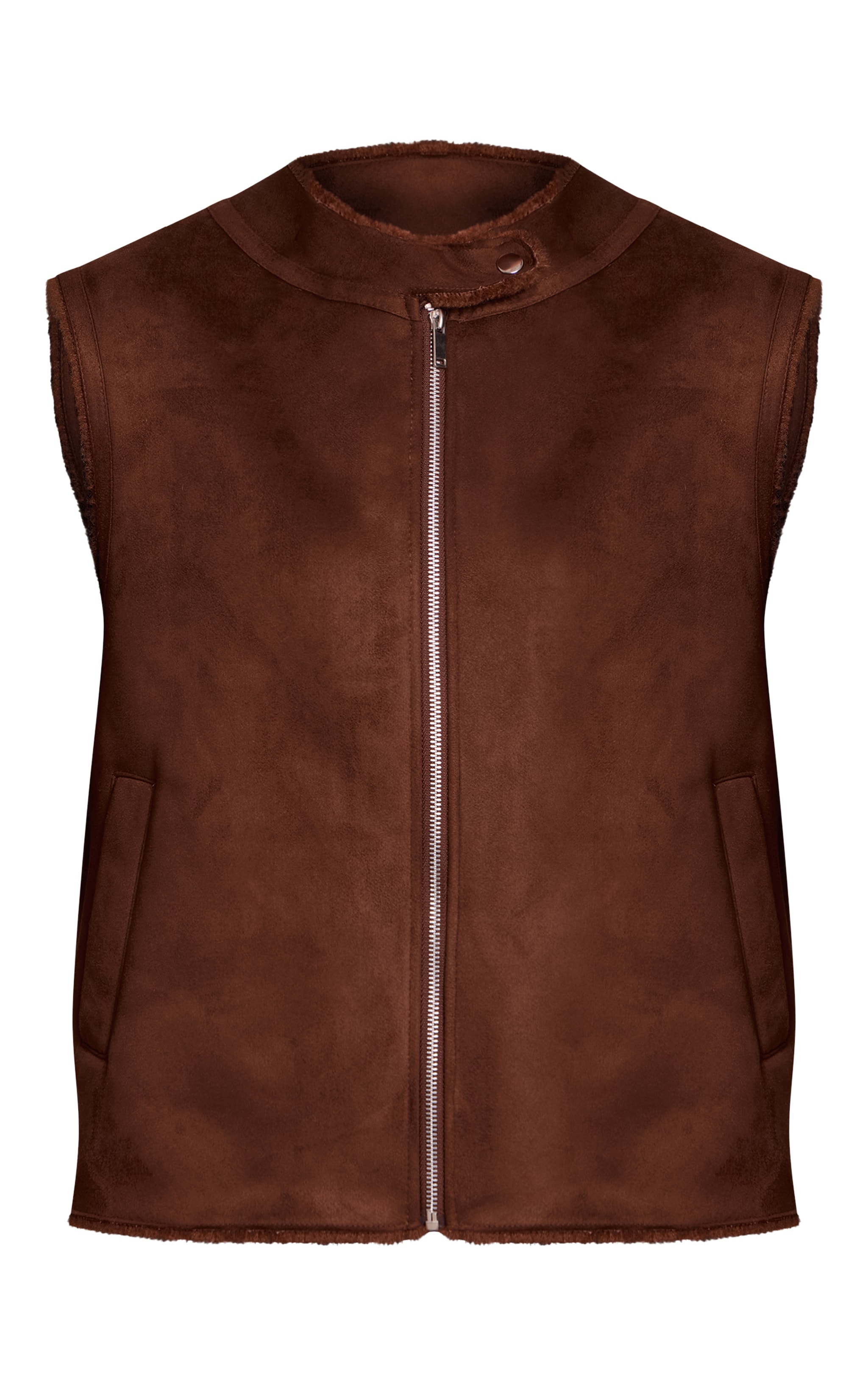 Chocolate Borg Lining Faux Suede Vest image 5